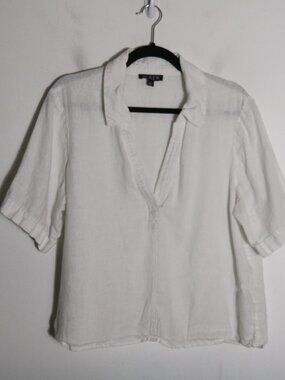 J Crew Bungalow 100% Linen Popover Top Womens Large White Boho Capsule Casual